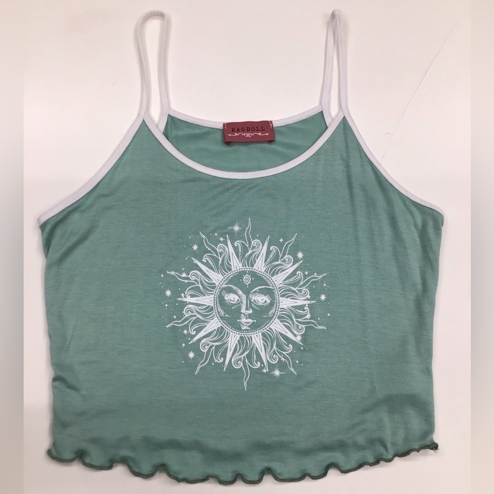 Ragdoll Green Graphic Cropped "Sun" Camisole